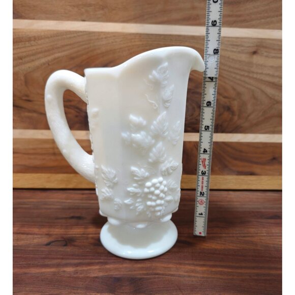 Vintage Westmoreland Thick Milk Glass Pitcher, Harvest Grape Pattern